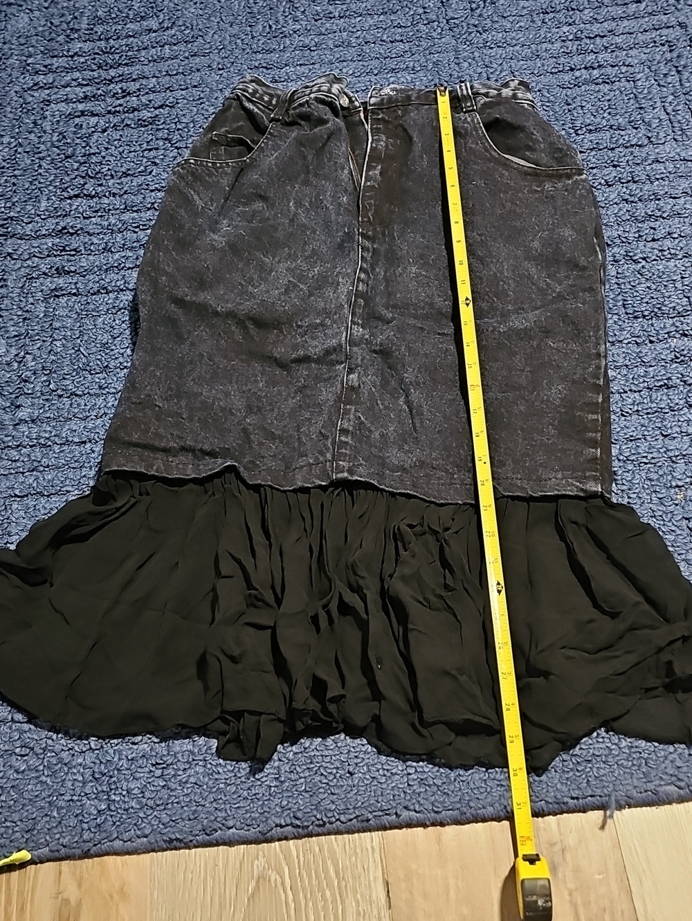 High-Low Washed Black Tiered Skirt with Ruffle Hem